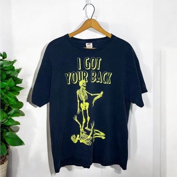 Vintage Funny Skeleton Graphic T-Shirt Size Large I Got Your Back Halloween Tee - Picture 1 of 7